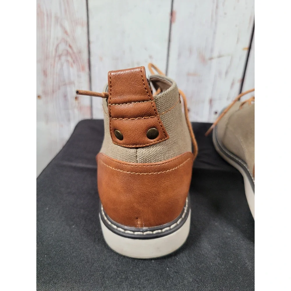 London Fog Brown Canvas & Leather Derby Casual Shoes Size 12‎